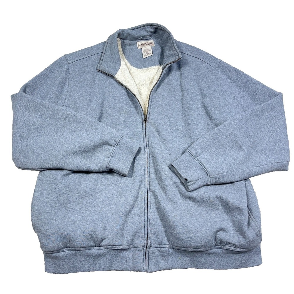LL Bean Katahdin Iron Works Jacket Men Large Gray Bomber Full Zip Fleece Lined *